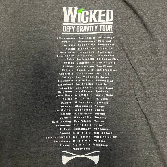 Wicked Defy Gravity Tour Musical Tee Shirt Short Sleeve Large Gray - Picture 4 of 6